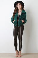 Shaggy Faux Fur Zip-Up Bomber Jacket